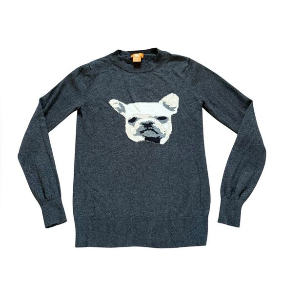 Joe Fresh Wool Sweater Gray and White French Bulldog Frenchie Crewneck Womens XS - Picture 1 of 7